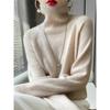 High-end lapel pure wool sweater women's turtleneck knitted and loose sweater solid color pullover bottoming shirt autumn and winter