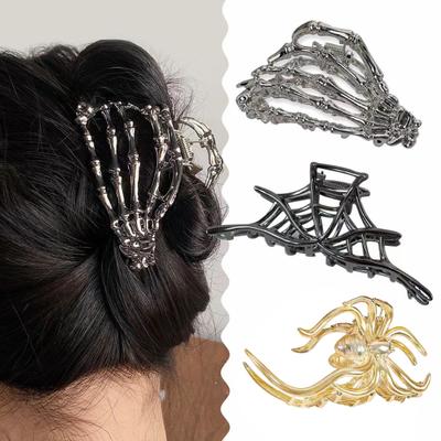 Halloween Hair Claw Black Spider Web Skeleton Hand Bat Shape Hair