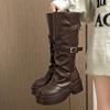 Vintage Thick Heel Women Knight Long Boots Fashion Slip On Knee High Booties Autumn Winter Shoes  De Mujer