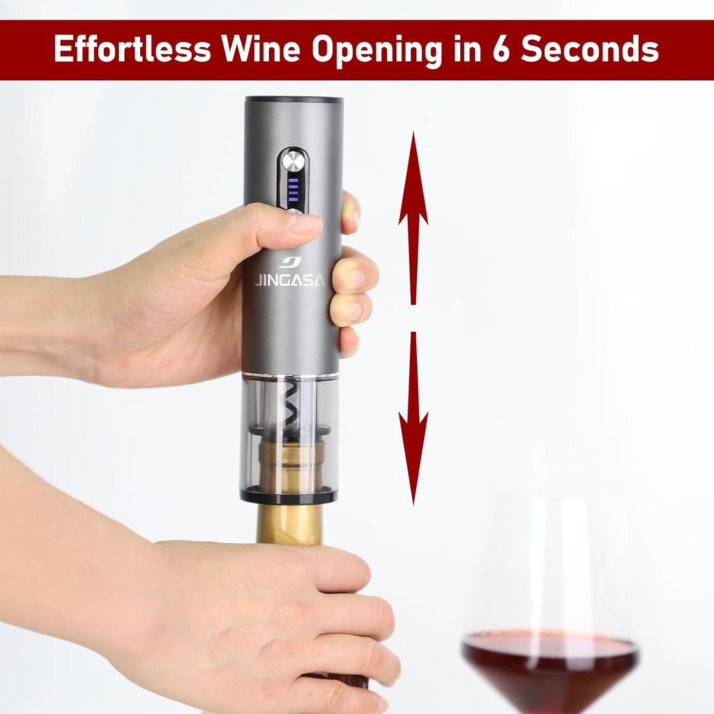 Electric Wine Opener with Automatic Corkscrew & Foil Cutter – Rechargeable Type-C Corkscrew Bottle Opener for Home, Kitchen & Party, Black,1 Pack