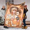 1PC Religious Icon with Golden Details Faith-printed Flannel Blanket Soft and Warm Suitable for Home Travel Picnics Camping RV