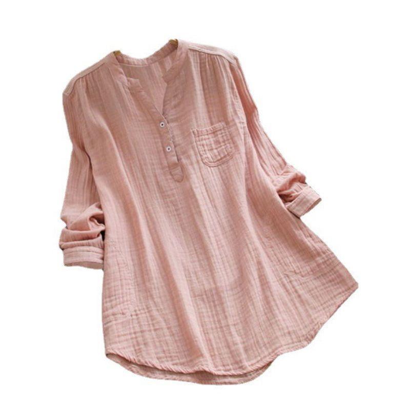 Solid-Color Loose Long-Sleeve Shirt Top Pure Color Loose Long Sleeve Shirt Top