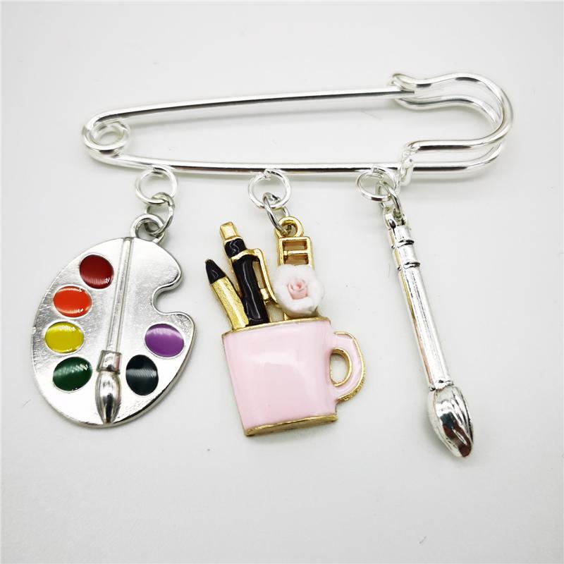 Personality Brooch Painter Pendant Palette Painting Brush Charm Brooch Teacher Student Creative Jewelry Gifts