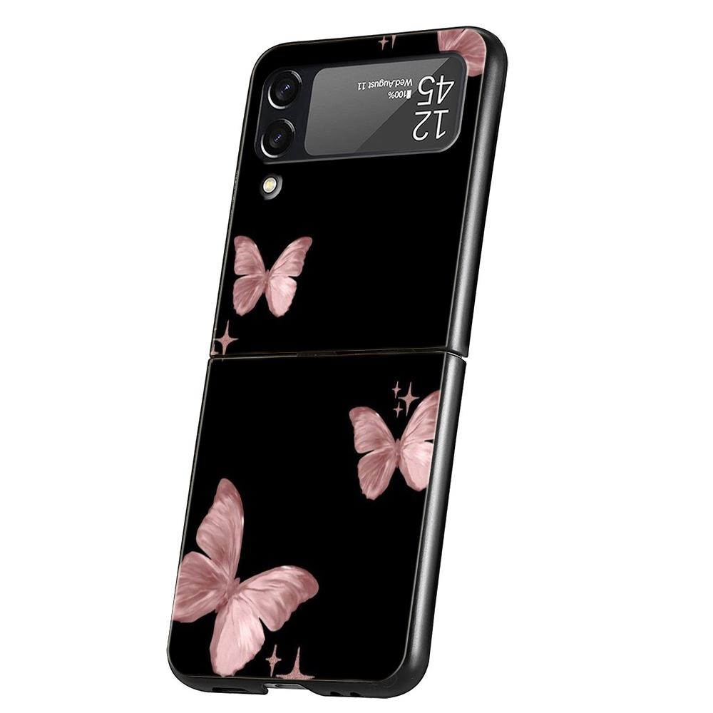 Luxury Phone Case For Samsung Galaxy Z Flip 3 4 5 6 Hard Folding PC For Samsung Z Flip3 Flip4 Flip5 Cover Butterfly Love Black