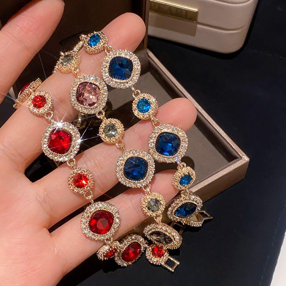 Glänzendes Vintage Strassarmband Gold Geometrischer Armreif Mode Zirkonarmband Partyschmuck