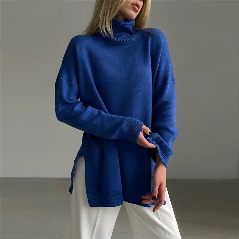 TIFICY Women's Fashion Casual Fall Winter Solid Color Print Long Sleeve High Neck Sweaters