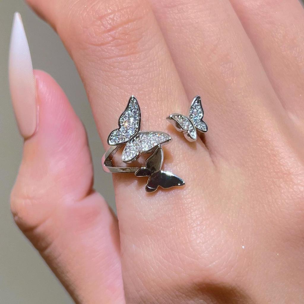 Trendy Luxury Four-Butterfly Diamond Open Ring