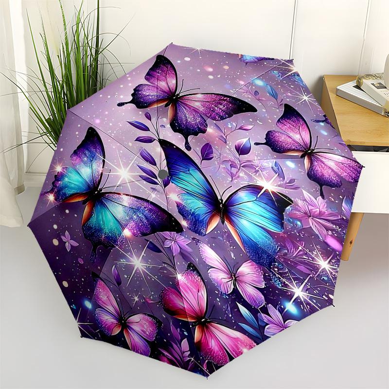 1pc Butterfly Dreams: A Colorful Fantasy Umbrella with Plastic Handle,Vibrant Cartoon Pattern,Multi-functional UmbrellaPT221