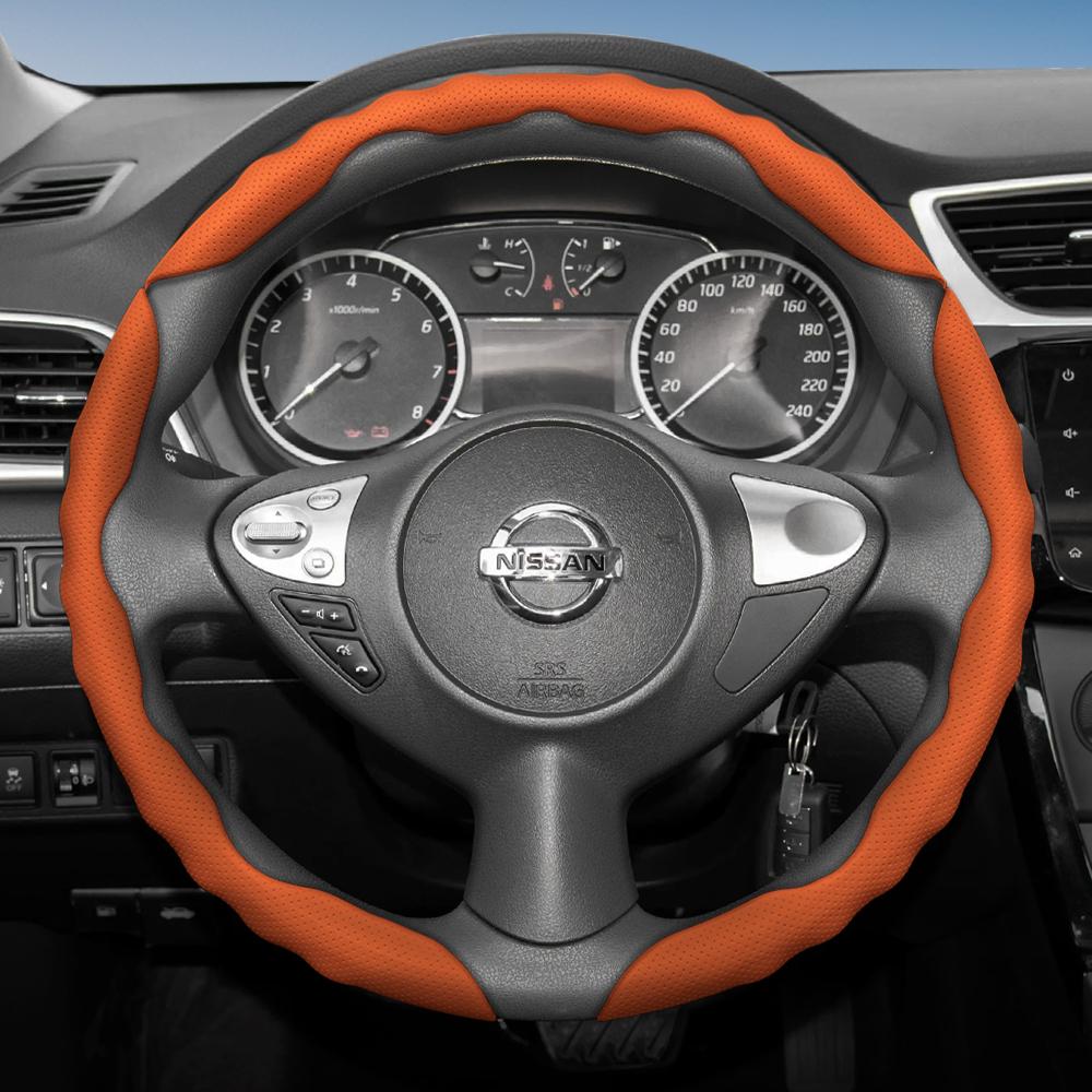 Suitable for Nissan Steering Wheel Cover with Wavy Sports Design, Breathable Leather, Segmented Anti-Slip, Sweat-Absorbing Protective Cover