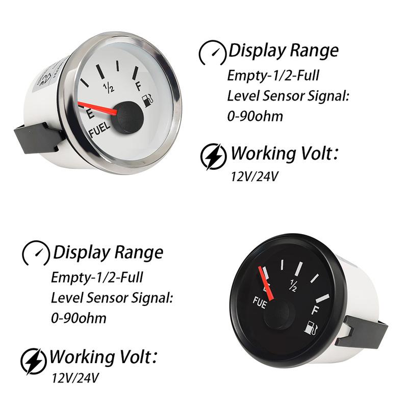 Rhaxel 52mm 2'' Fuel Level Gauge Meter 0-90ohm With Backlight 12V 24Volts for Car Motorcycle Trucks Boats