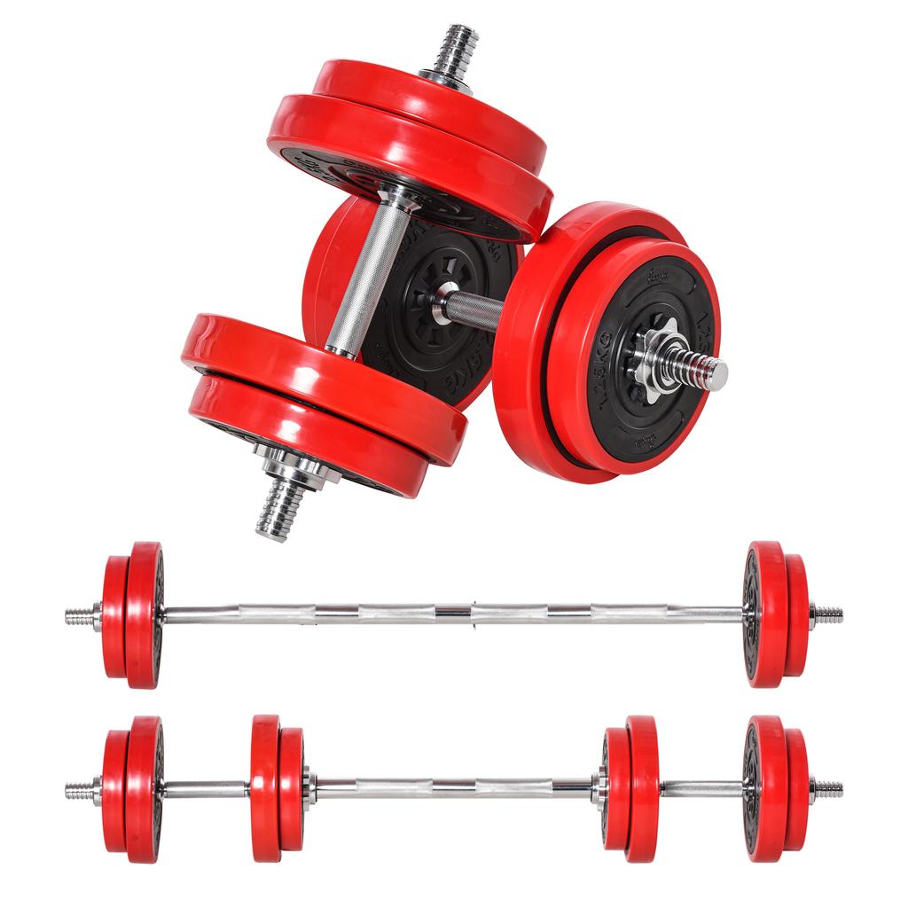 20KGS 2-In-1 Dumbbell & Barbell Adjustable Set Strength Muscle Exercise Fitness Plate Bar Clamp Rod Home Gym Sports Area