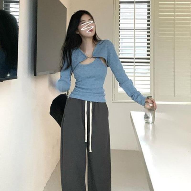 Y2K Korean Fashion Pink Cropped Sweater Women Harajuku Sexy Slim Knitted Jumper Vintage Casual Cardigan Vest Set Tops