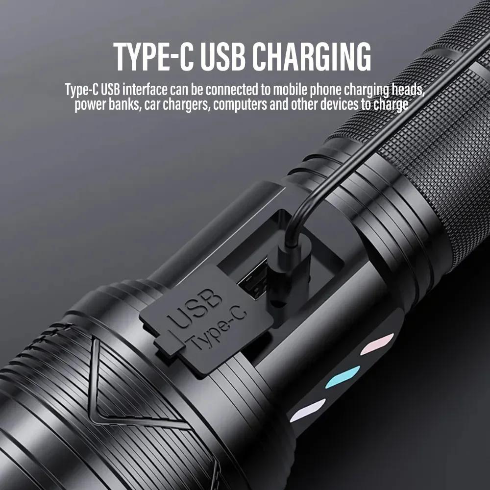 Powerful 60W LED Flashlight USB Rechargeable Tactical 26650 Torch with Power Display Super Bright Long Range Camping Lantern