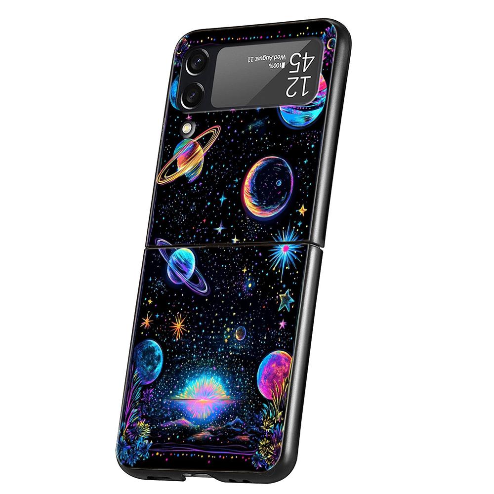 Sun Moon Stars Hard PC Phone Case For Samsung Galaxy Z Flip 7 6 5 4 Black Cover For Galaxy Z Flip 3 Foldable Capas Fundas Coque