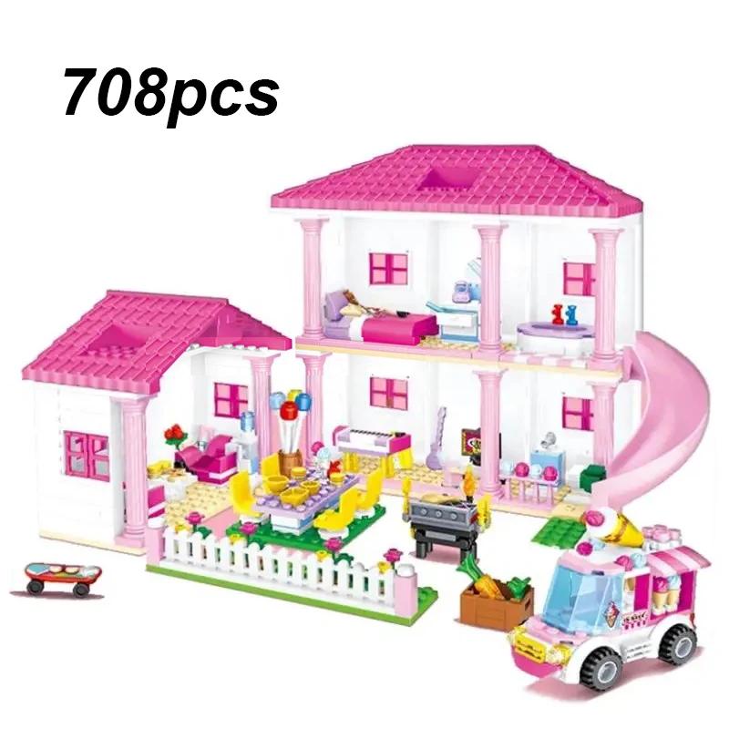 1018 Pcs City 1 Change 3 Summer Double-storey Villa House Slide Building Blocks Friends DIY Garden Flower Figures Bricks Toys