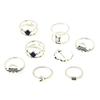 Vintage Bohemian Ancient Silver Moon Drip Oil Rhombus Cross Double Layer Ring Totem 8-Piece Ring Set
