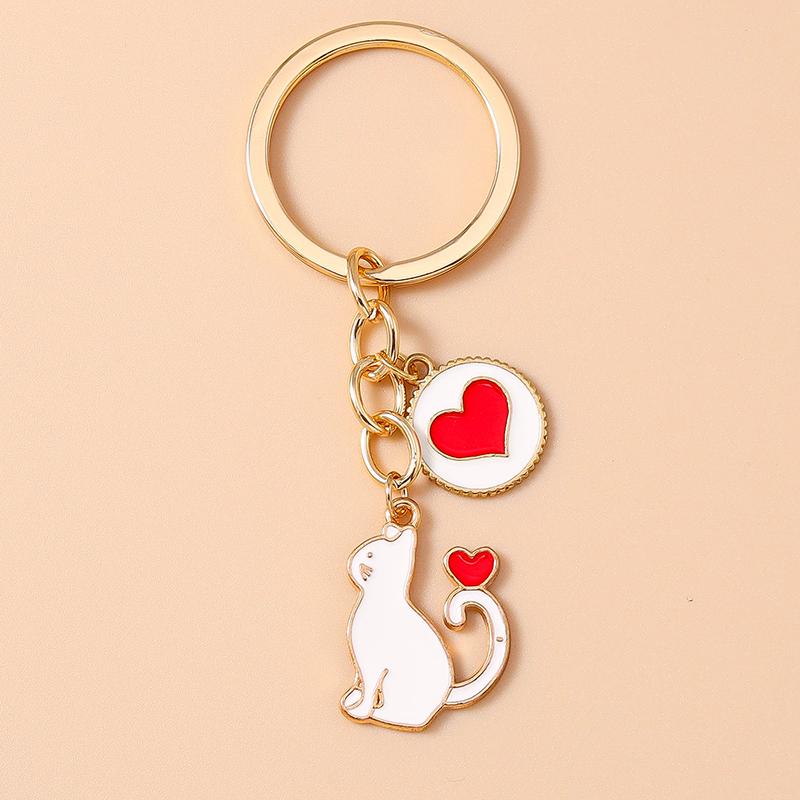 Lovely Enamel Cartoon Cat Keychain Animal Key Ring Pendants for Women Girls Handbag Decor DIY Jewelry Accessories Gifts