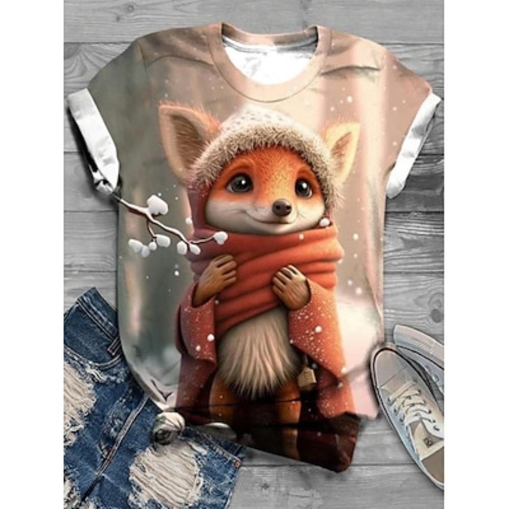 

Women s T shirt Tee Reindeer Print Weekend Festival / Holiday Short Sleeve Round Neck Black Summer 2XL