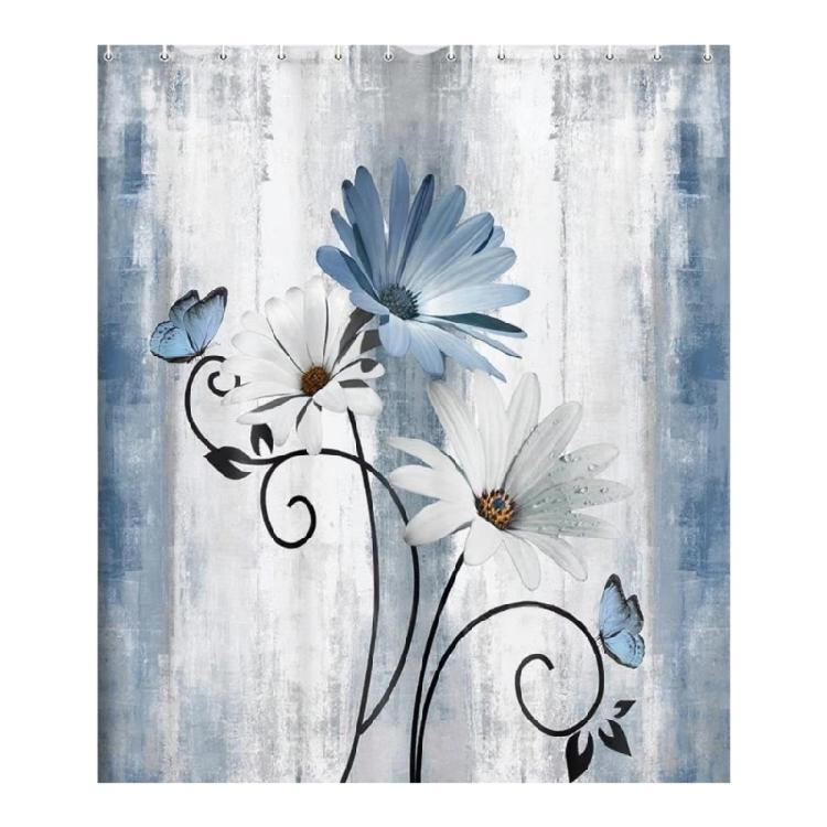 Pet Friendly Floral Shower Curtain Waterproof Polyester Bathroom Decors With Reinforced Edges For Safety