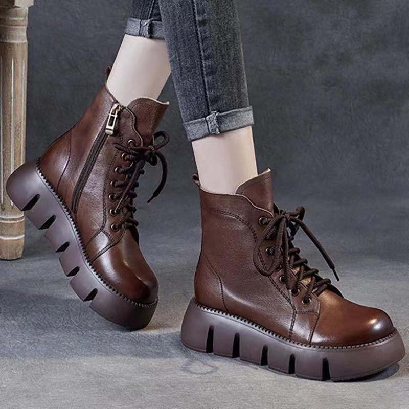 Korean version of soft leather thick-soled Martin boots women's thin boots 2025 new autumn and winter short boots retro versatile knight boots