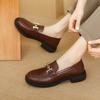 New Thick-soled Non-slip Single Shoes for Women, Round Head, Medium Heel, Large Size, Solid Color Foot Cover, Casual Square Heel, and Small Leathe
