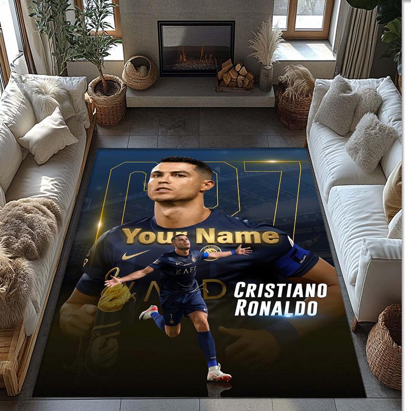 Cristiano Ronaldo Printed Crystal Velvet Rug Non‑Slip Crystal Velvet Carpet For Sofa Bedroom Indoor Home Decoration