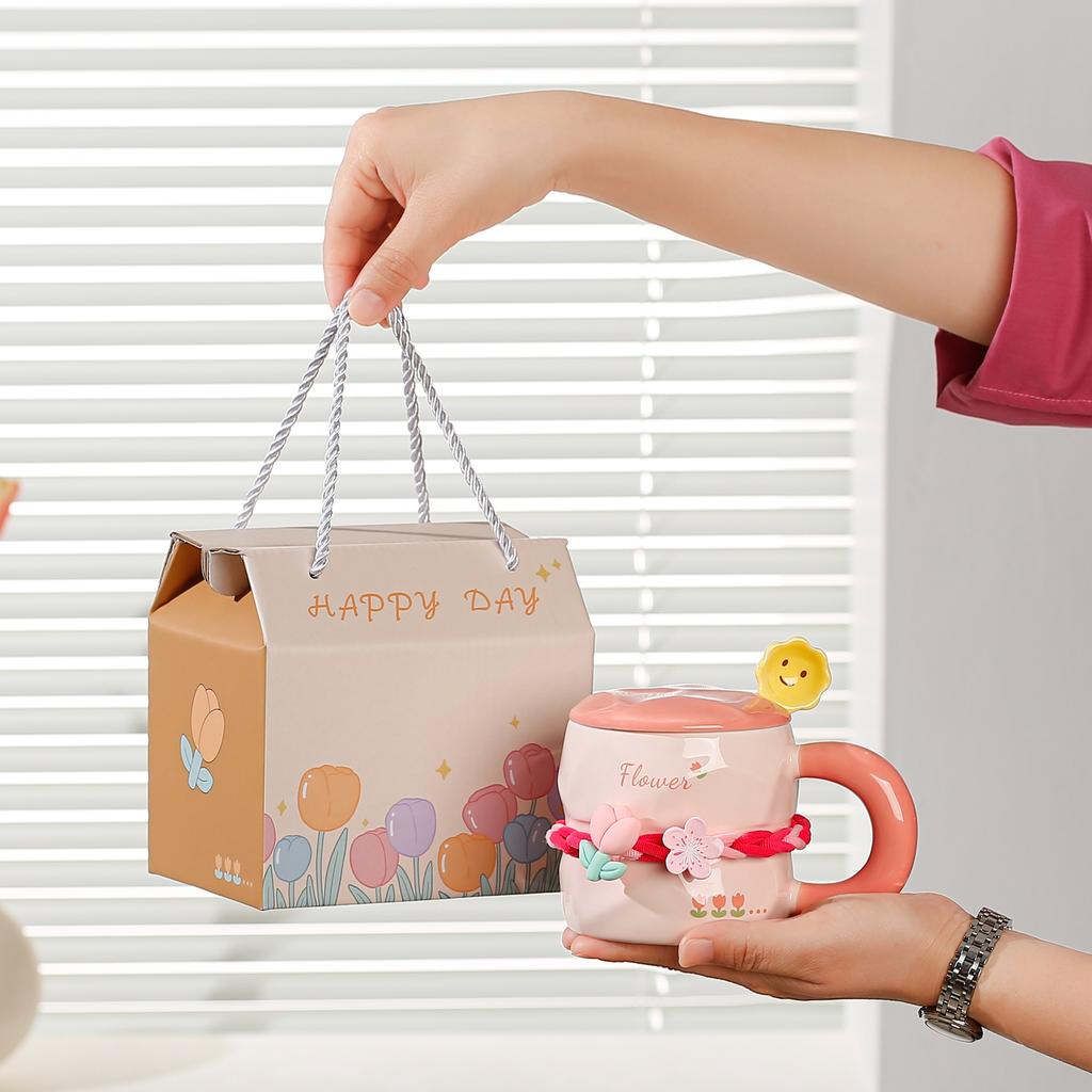 Small Gift Box Set High Value Large Capacity Ceramic Cup Tulip Small Flower Mug Souvenir Gift