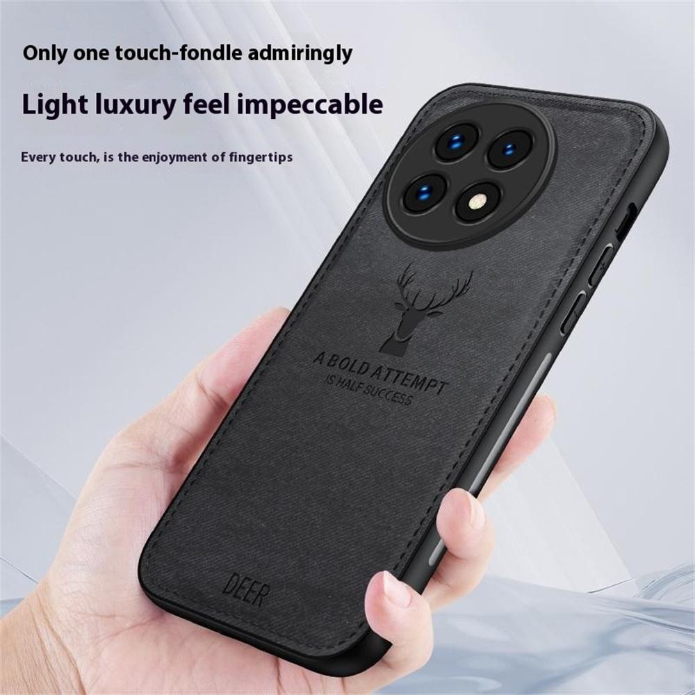 

For OnePlus 13 Case Deer Pattern Cloth Texture PU Leather Hybrid Phone Cover Grey