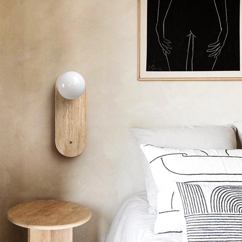 Bedside Balcony Corridor Yellow Cave Stone Decorative Wall Lamp Japanese wabi-Sabi Wind Round Wall Lamp Bedroom Living Room Porc