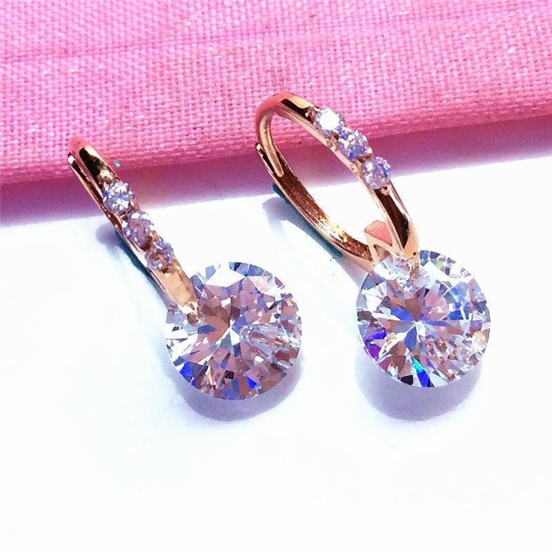 Exquisite Russian Purple Gold Inlaid Zircon Earrings Korean Version Temperament Premium Light Luxury Rose Gold Plated Shiny Earrings