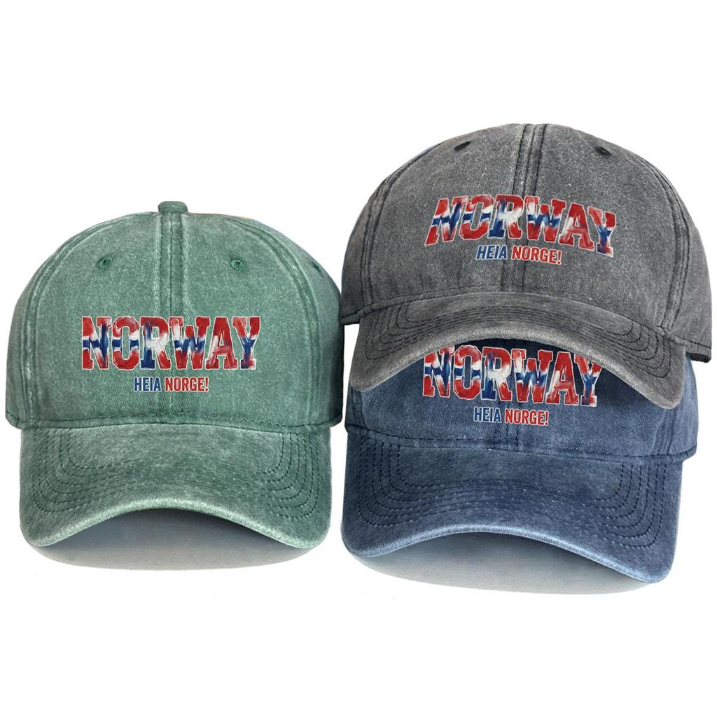 "NORWAY" "HEIA NORGE" Flag Printed Sun Hat , Adjustable Snapback Baseball Cap Simple Leisure Lightweight Distressed Dad Hat