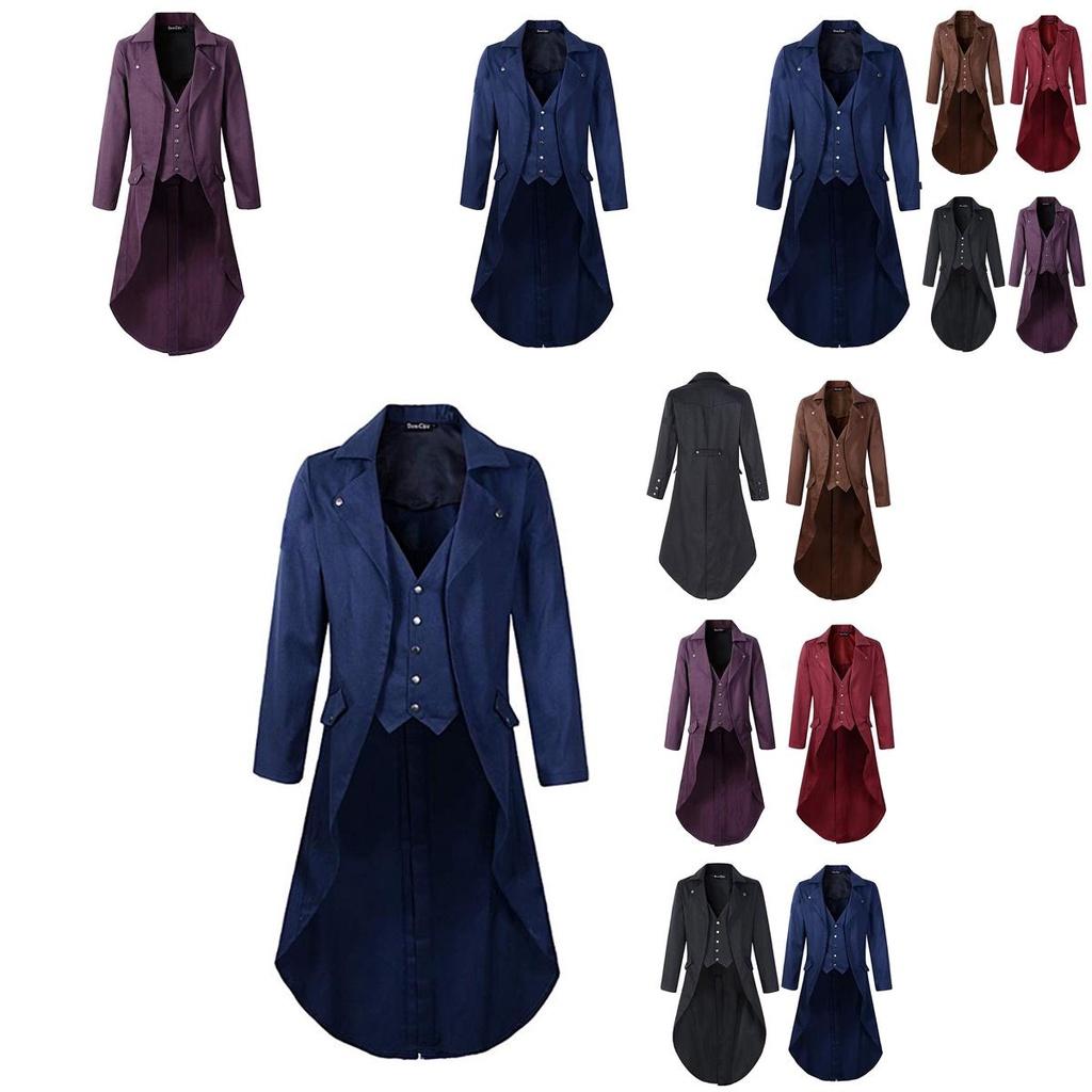 Elegant Men Halloween Long Sleeve Cosplay Costume Coat For A Medieval Tuxedo Look