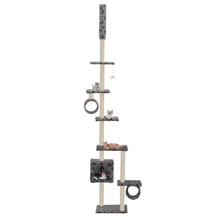 VidaXL Arbre à chat avec griffoirs en sisal 260 cm Gris Motif pattes
