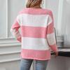 New Autumn and Winter Casual Sweaters European and American Contrast Striped V-neck Off-shoulder Sweaters for Women