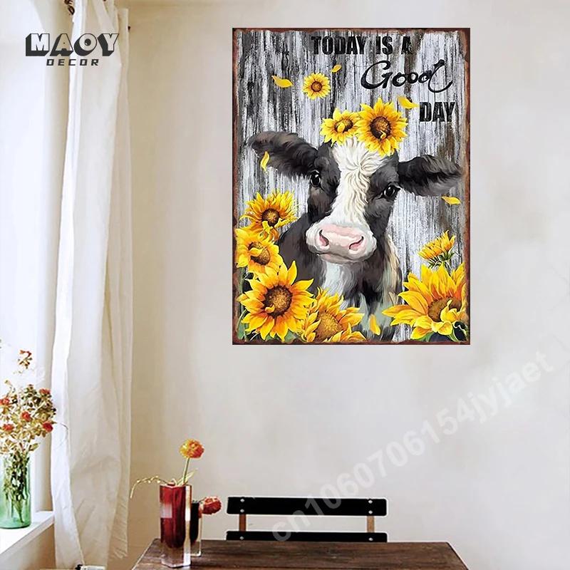 Fun Cattle Iron Plate Poster Farm Metal Tin Sign Pet Shop Garden Hanging Paintings Cute Cow Pattern Home Wall Decoration Plaque