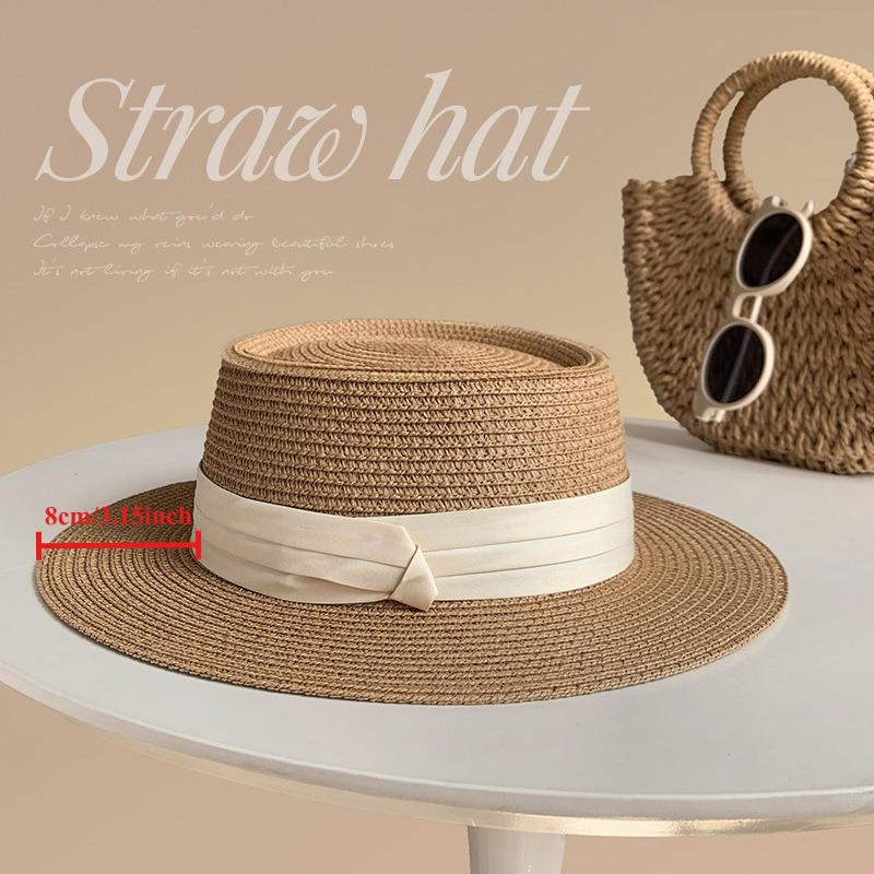 New Man Summer 59-65cm Big Size Flat-top Sun Straw Hat Fashion French Rustic Style Women's Beach Sunshade Fedora Hat 54-58cm