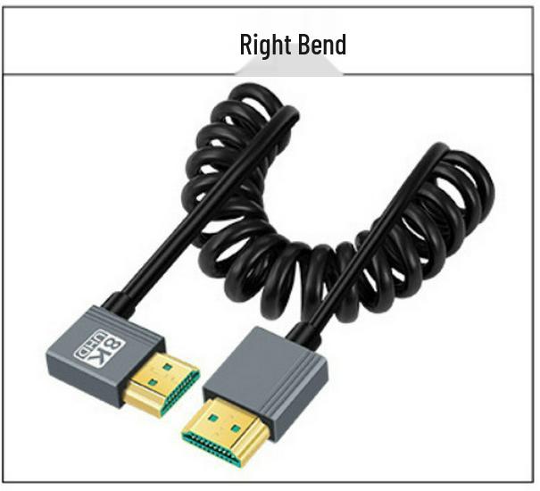 Ultra-Fine HDTV 2.1 Side Elbow Retractable Spring Cable for 8K60Hz/4K120Hz Camcorder and SLR