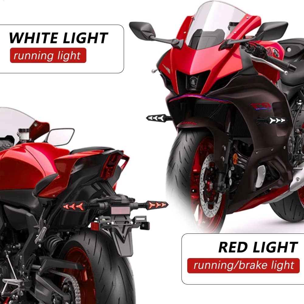 Sequential Turn Signal Motorcycle Blinkers LED Front Rear Flowing Indicators Daytime Running Light Universal Compatible with Harley Honda Kawasaki