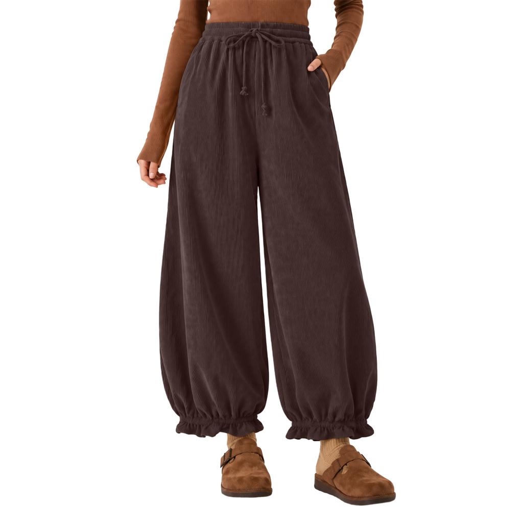Pantaloni da Donna in Velluto a Coste Colorati Vita a Sacchetto Vita Alta Gamba Larga Vestibilità Larga Pantaloni Casual