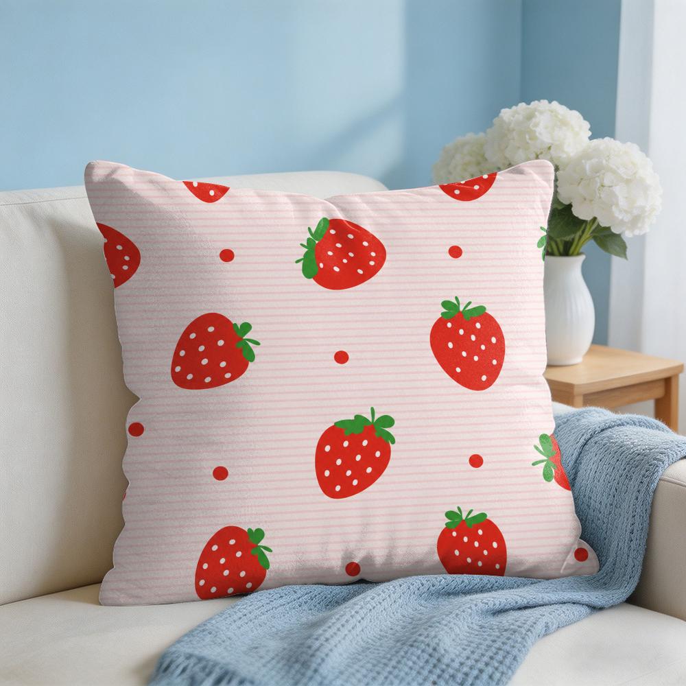 Fruit Strawberry Cushion Cover Short Plush Soft DoubleSided Printing Pillow Case Cozy Sofa Bedroom Home Decor Gift