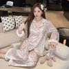 Women Golden Velvet Pajama Set Autumn Winter Warm Luxury Leopard Furry Cuff Lapel Cardigan Loungewear Diamond Velvet Home Outfit