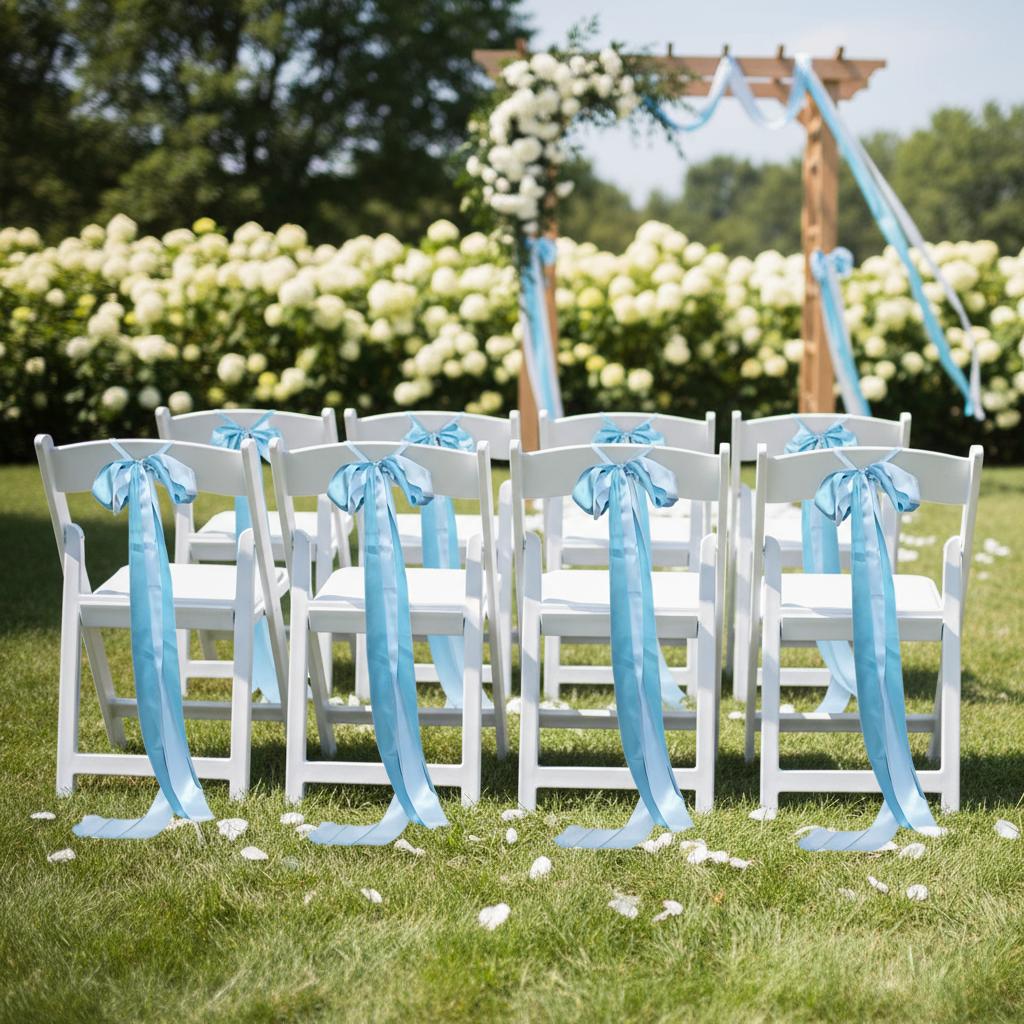 

Blue White Bowknot Ribbon Wedding Ceremony Decoration for Chairs Aisle Arrangement Bench Flowers Blue white