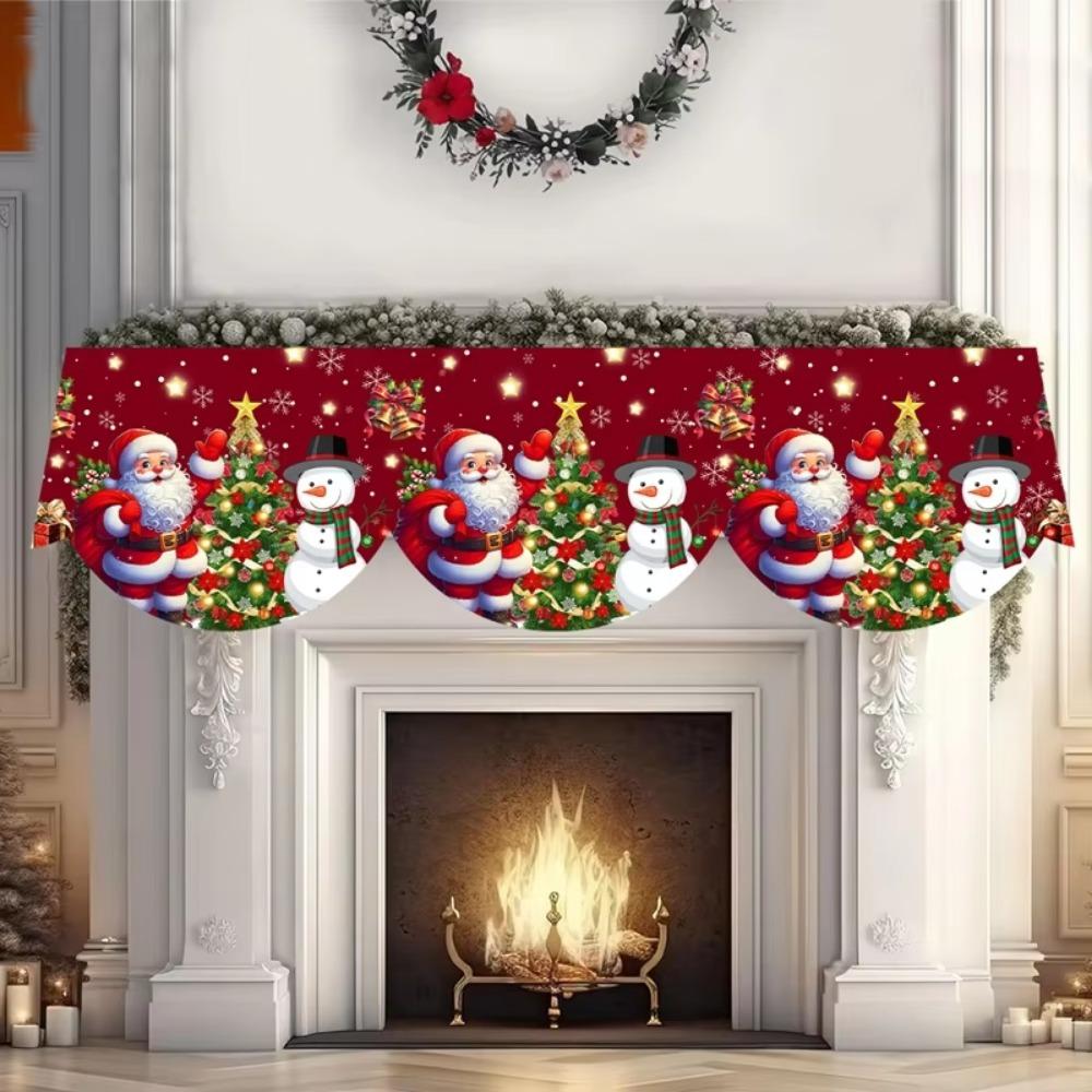 2026 Christmas Fireplace Scarf Snowman Navidad Natal Mantel Scarf Indoor Fireplace Ornament Christmas Decorations