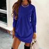 Women Crew Neck Long Sleeve Irregular Ruched Casual Sweatshirt Mini Dress