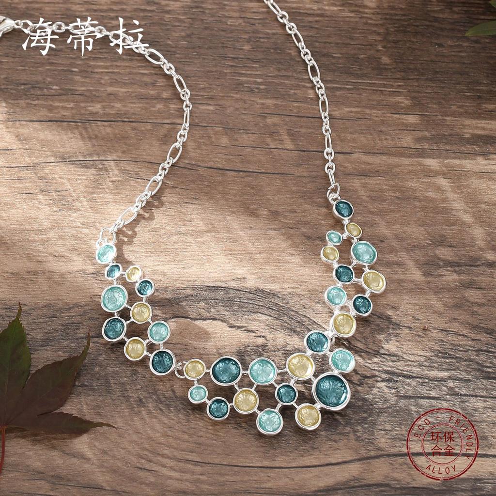 New Color Painting Oil Round Flower Cluster Necklace, High-end Hollow Flower Women's Banquet Versatile Necklace