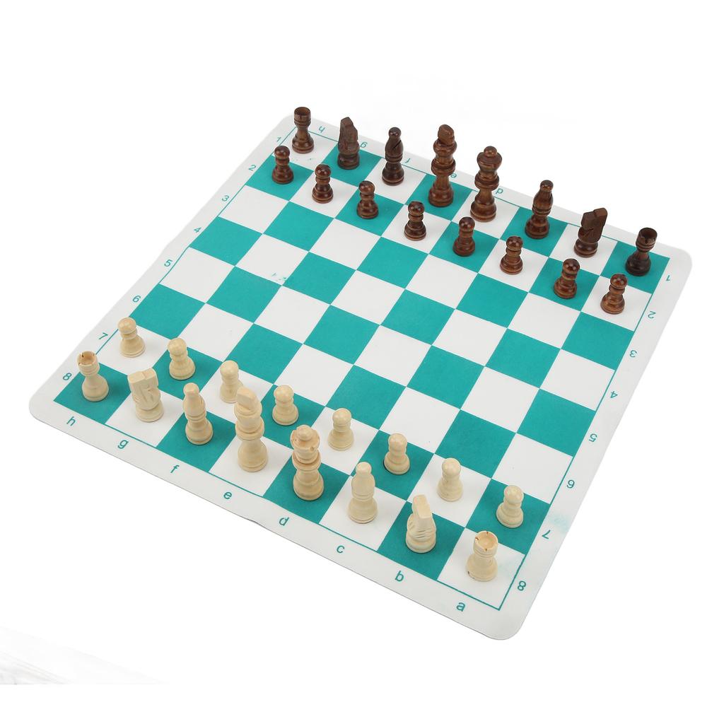 Chess Set Imitation Wood Plastics Glossy Lightweight Chess Pieces with PU Chessboard for Beginners