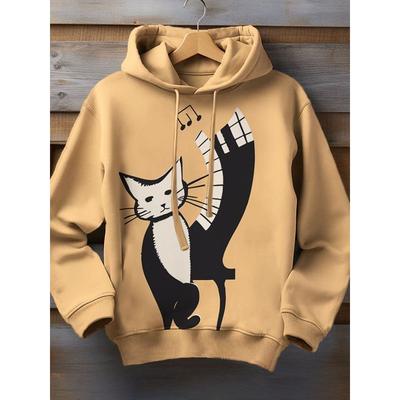 Men's Hoodie Cartoon Cute Cat Print Y2k Sweatshirt Harajuku Hooded Pullover Casual Oversized Long Sleeve Top Men's Clothing
