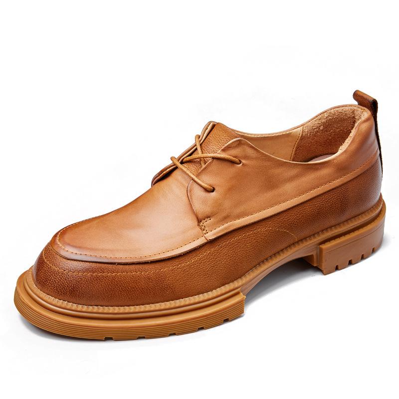 Herren Jugend Herbst Retro Low-Top Freizeitleder Schuhe Herren Innenhöhe Erhöhung Leder Kleiderschuhe Britische Schnürschuhe Herrenschuhe