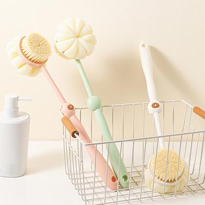 Bath Brush - Dual-Sided Body Scrubber For Bath Curved Long Handle Brush Soft & Stiff Bristles For Skin Bath, Massage Bristles