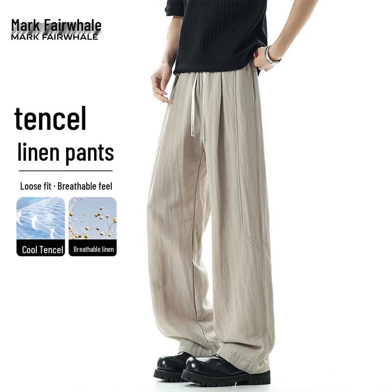 Mark Fairwhale Men s Tencel Linen Loose Straight Wide-Leg Pants M